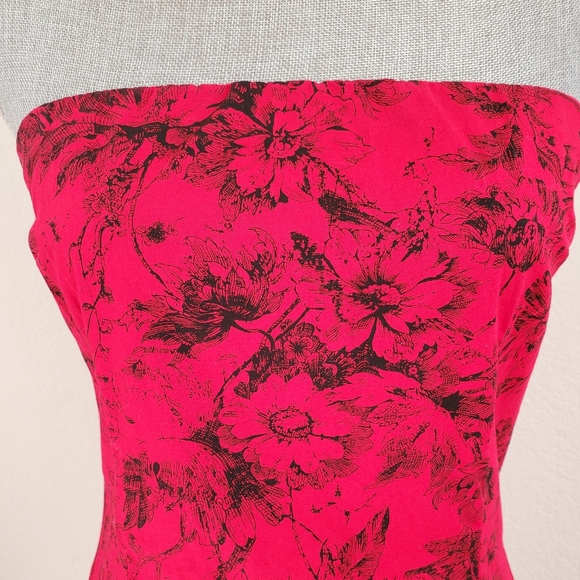 🖤VINTAGE 90s Peep Studio Rose Red Strapless Dress - Picture 8 of 9